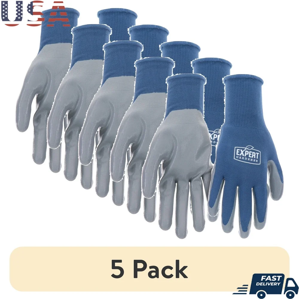 

5 упаковок устойчивых синих нитриловых перчаток среднего размера, экологически чистых, прочных, синтетических полимерных, эластичных запястьй, садовых проектов на открытом воздухе