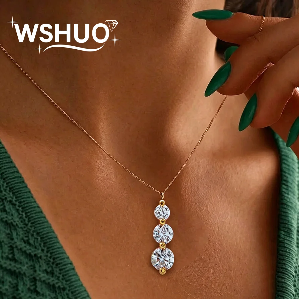 

3-Stone Size Gradient All Moissanite Pendant Necklace for Women S925 Silver 3/4/5mm Lab Diamond Necklace with GRA Certificate