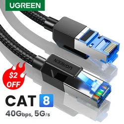 UGREEN-Cable Ethernet CAT8 40gbps 2000MHz CAT 8, Cable Lan de Internet trenzado de algodón para portátiles, enrutador PS 4, RJ45