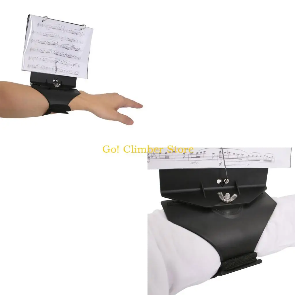 Q84C Flute Lyre Sheet Music Holder with Forearm Strap, Black Folder and 5 Sleeves, Adjustable Music Support for Band Rehearsal