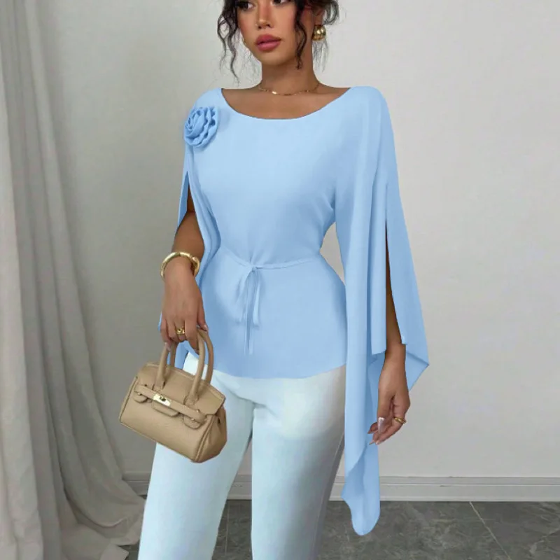 

Autumn Elegant Style Slit Long Sleeve Shirt Women's Waist Shirt Pullover