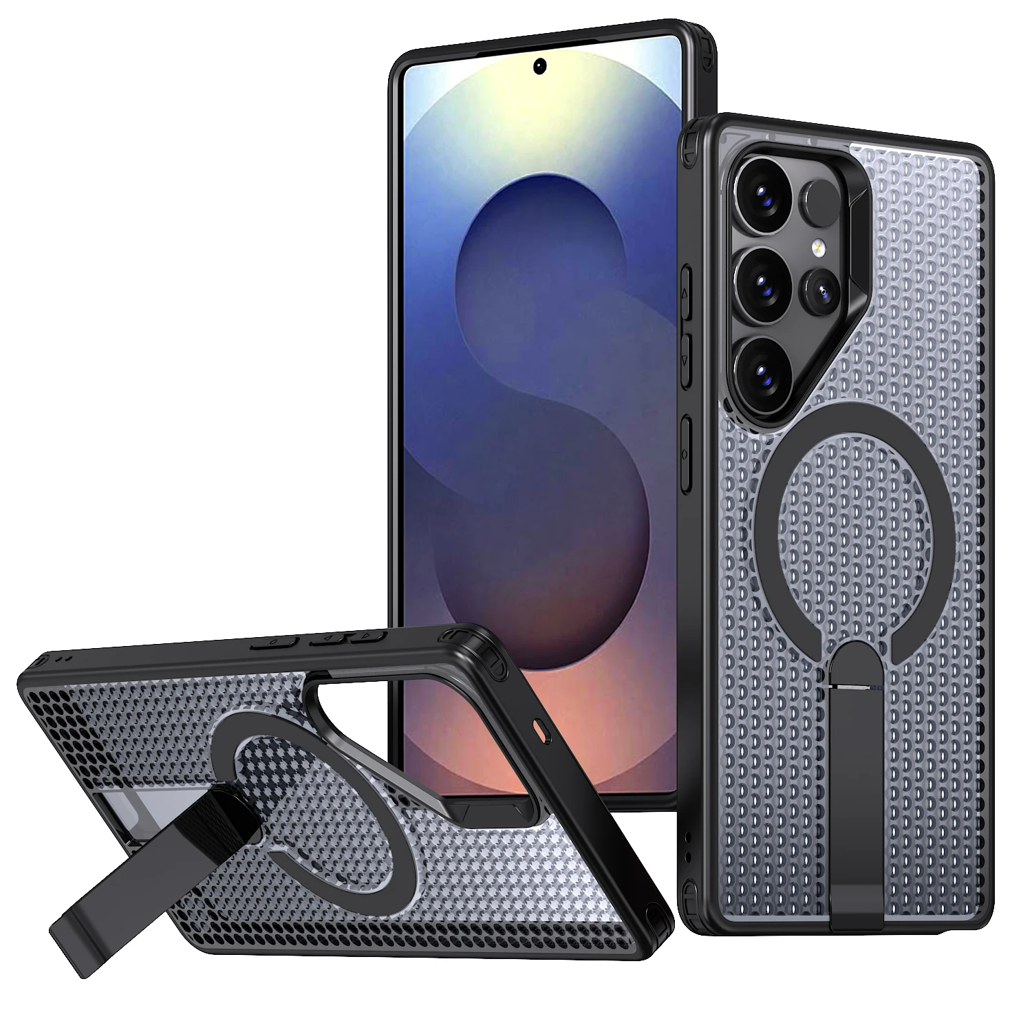 Case For Samsung Galaxy S25 Edge S24 S23 S22 Ultra Plus Heat Dissipation Breathable With Holder Magnetic Wireless Charge Cover