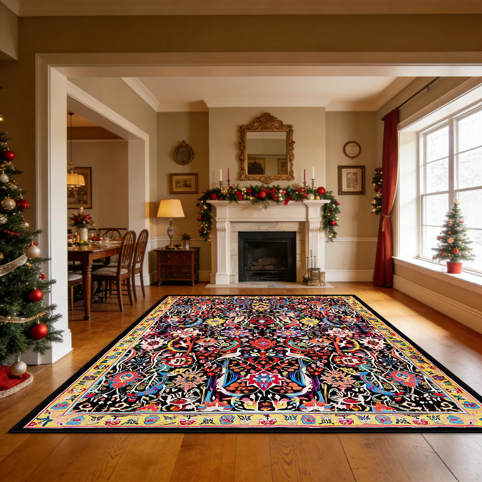 Living Room Area Persian Retro Style Carpet Easy Clean Washable Bedroom Decoration Rug Festival Activity Room Non-slip Floor Mat