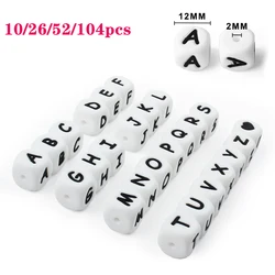 10/26/52/104pcs Letters Beads 12mm Silicone Alphabet Beads Focal Loose Beads DIY Beaded Pen Decoration For Jewelry Making