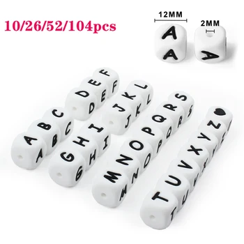 10/26/52/104pcs Letters Beads 12mm Silicone Alphabet Beads Focal Loose Beads DIY Beaded…