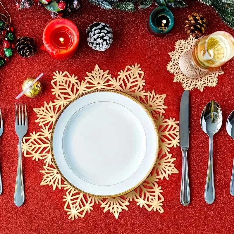 1-10PCS Felt Christmas Placemat and Coaster Set Home Hotel Dining Table Mat Holiday Decorative Dining Set Christmas Decor