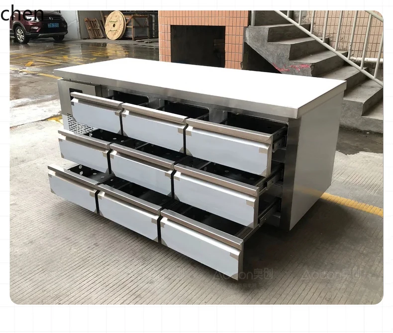 Tipo gaveta HTT freezer refrigerado bancada de trabalho refrigerada a ar cozinha refrigerador de plataforma horizontal de manutenção fresca