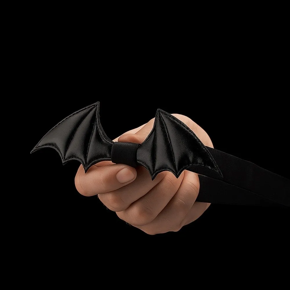 Klasyczna krawatka męska na Halloween z miękkiej skóry PU, regulowana, z motywem nietoperza, kreatywna czarna krawatka do garnituru, akcesoria.