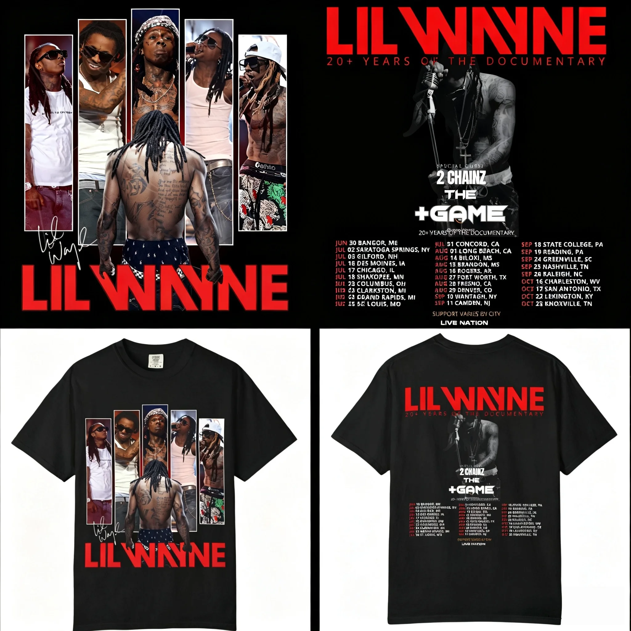 Lil Wayne 2026 Tour T-shirt Hip Hop Rapper Summer Men's Women's Streetwear Retro Fashion Oversized Pure Cotton T-shirt Y2k Shirt