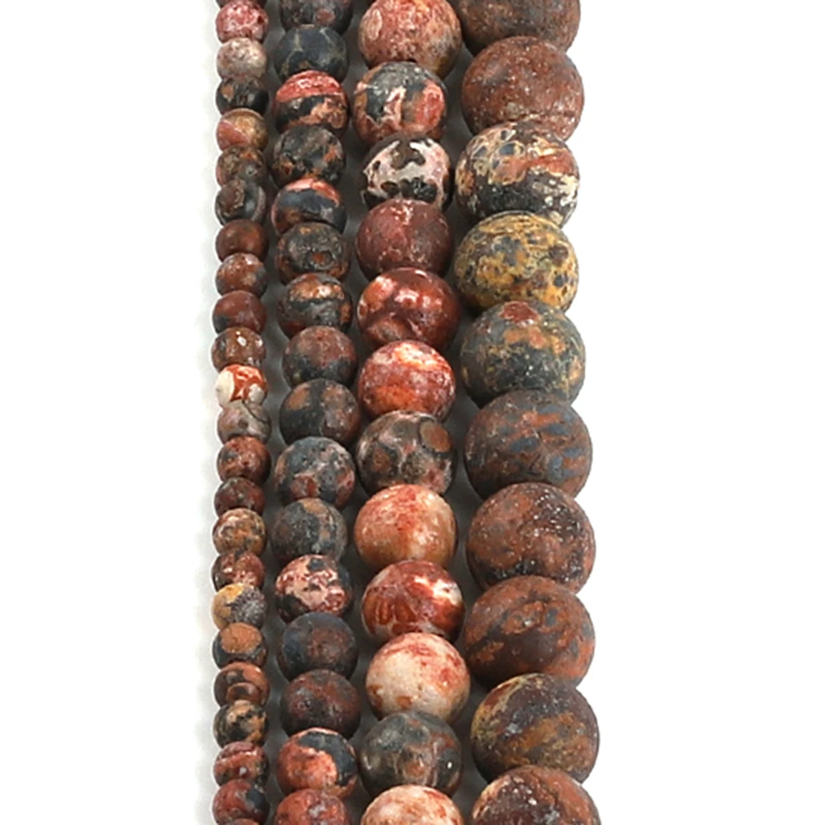 Natursteine, matt, rot, Leopardenmuster, Pacer, rund, lose Abstandsperlen für die Schmuckherstellung, DIY-Armbänder, Halskette, matt polierte Perlen – Detail 1