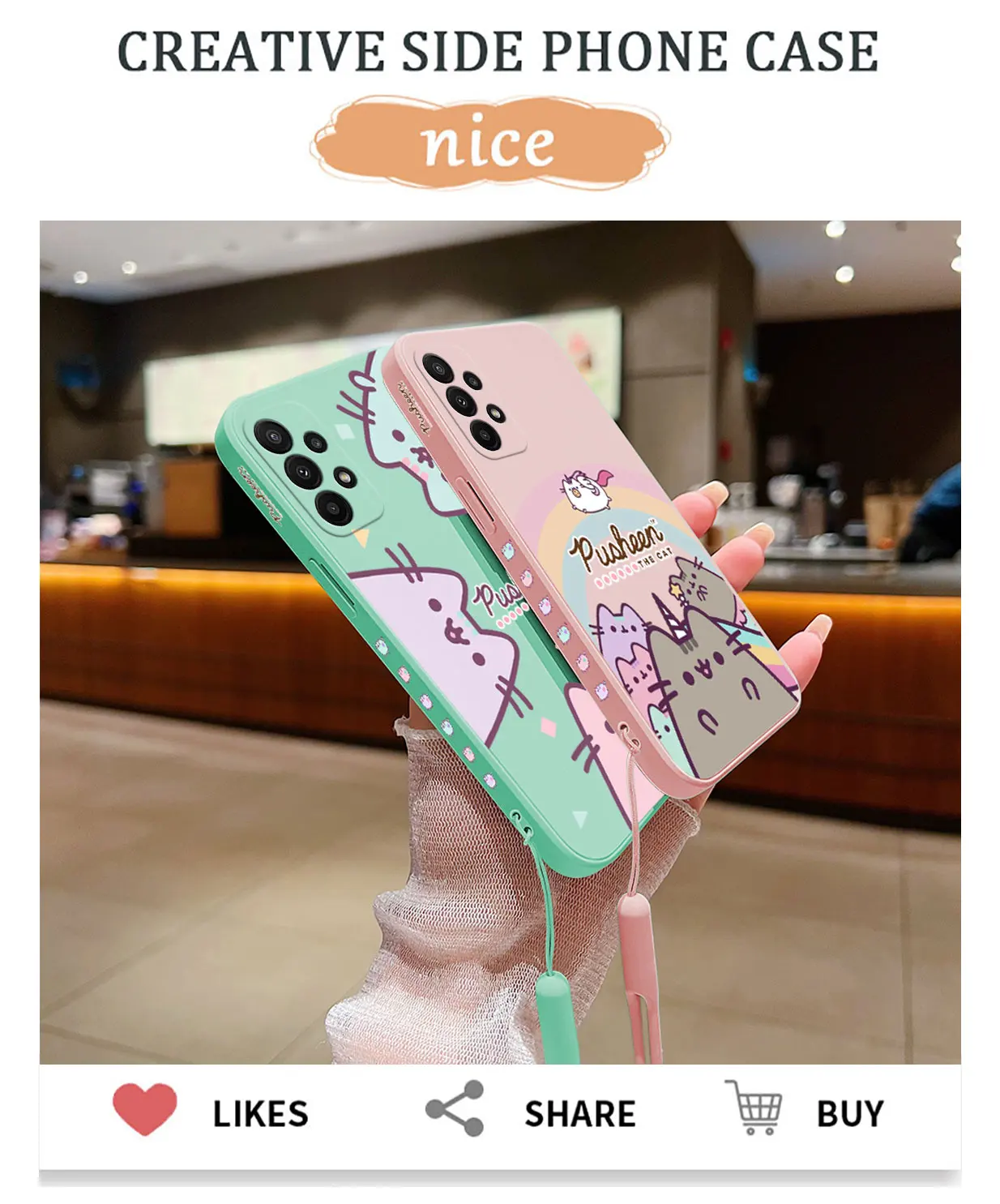 Cute Cartoon Cat P-Pusheens Case For Samsung A54 A34 A73 A53 A33 A23 A14 A13 A03 A04 A04S A72 A52 A52S A32 A22 A12 A71 A51 4G 5G