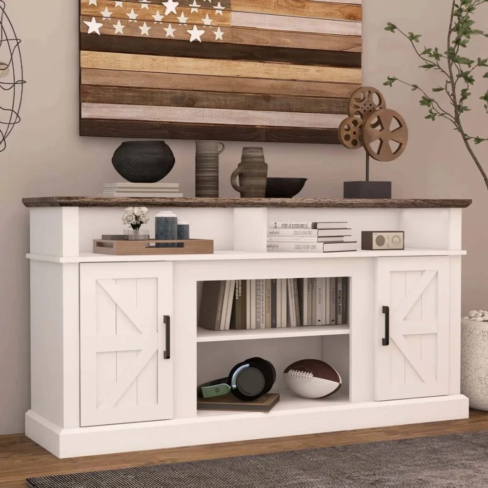 

TV Stand for 65 Inch Tv, Entertainment Center with Storage and Barn Door, Mid Century Modern Media Tv Console Table