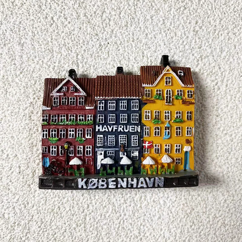Дания сувениры Предметы для украшения дома Копенгаген окрашенный маленький дом, 3D стерео магниты на холодильник коллекция искусств икр.