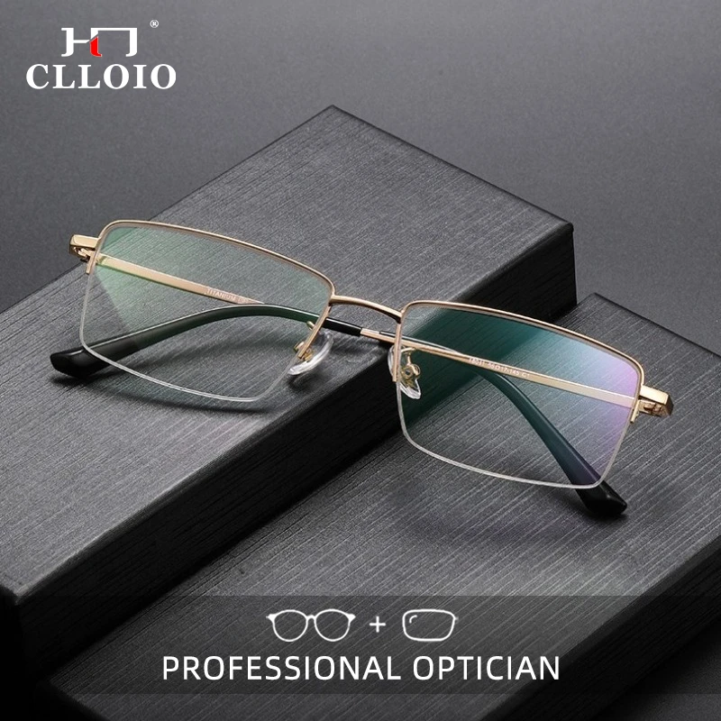 

CLLOIO Business Casual Style Titanium Reading Glasses Anti Blue Light Half-Frame Myopia Glasses Progressive Prescription Eyewear