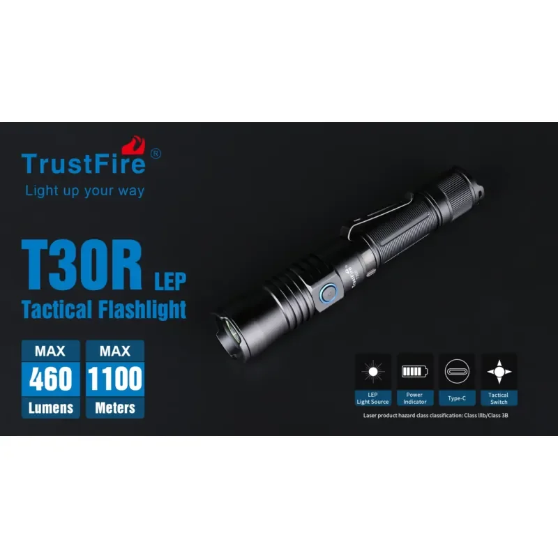 LEP Flashlight Trustfire T30R 460Lm Tactical Camping Torch 1100M Long Range Led Camping Lights Flashlight