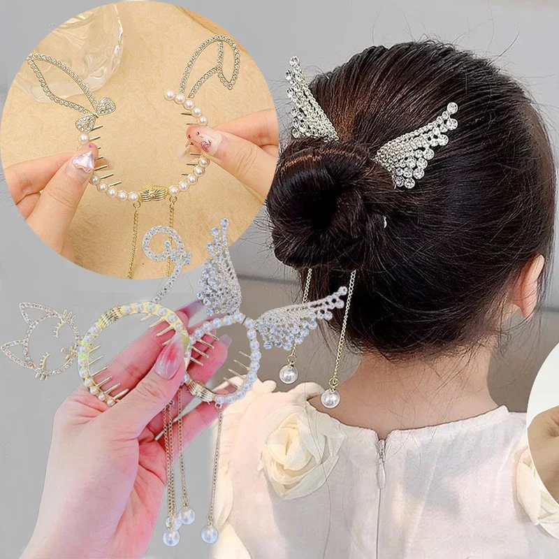 Fashion Shiny Angel Wing Animal Ears Hair Clip Elegant Tassel Pearl Hairpins Ponytail Bun Headband For Women Hair Accessorie