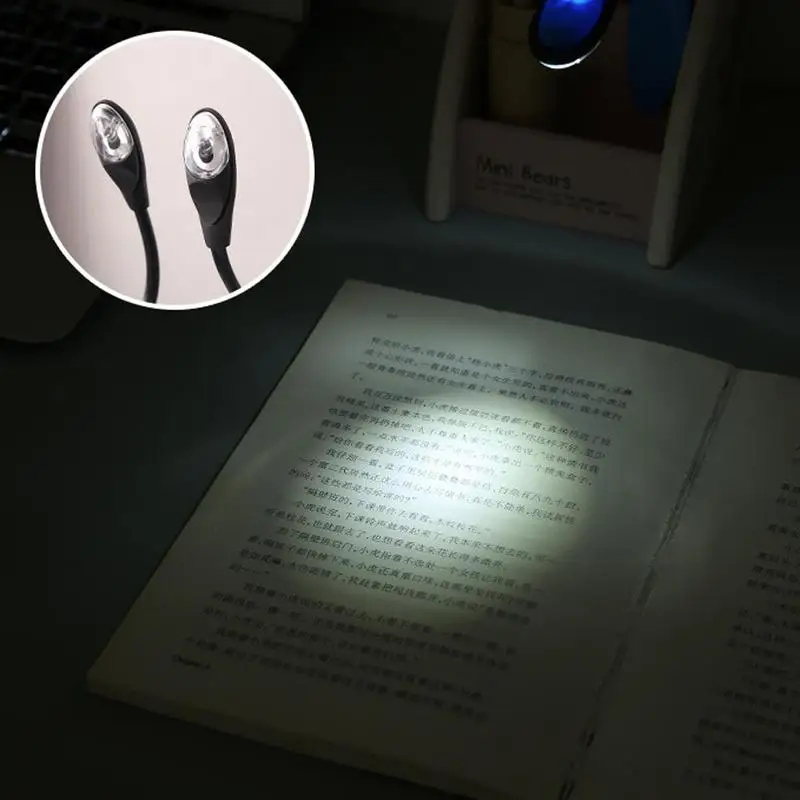 1pcs Mini Flexible Clip-On Bright Book Light Laptop White LED Book Reading Light Lamp Reading Clip Light Portable Led Mini Lamp