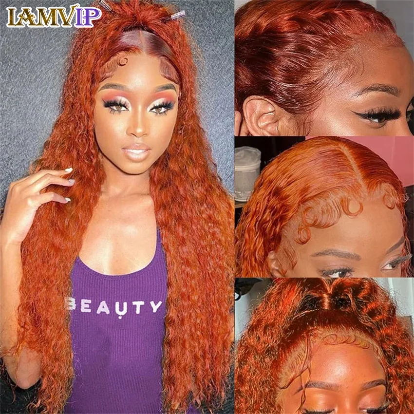 Ginger Orange Deep Wave Lace Frontal Wig Transparent 13x6 Hd Lace Front Human Hair Wigs Curly Hair 13x4 Lace Frontal Wig Colored