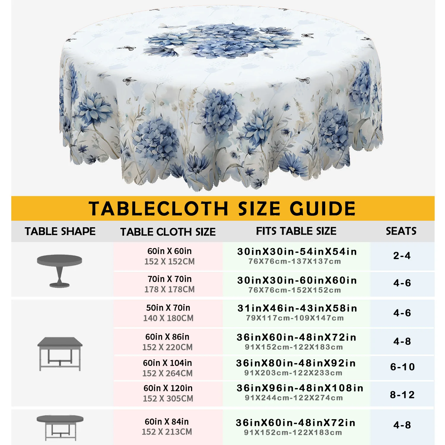 One-piece arrangement, hydrangea tablecloth, perfectly suitable for spring and summer decorations.