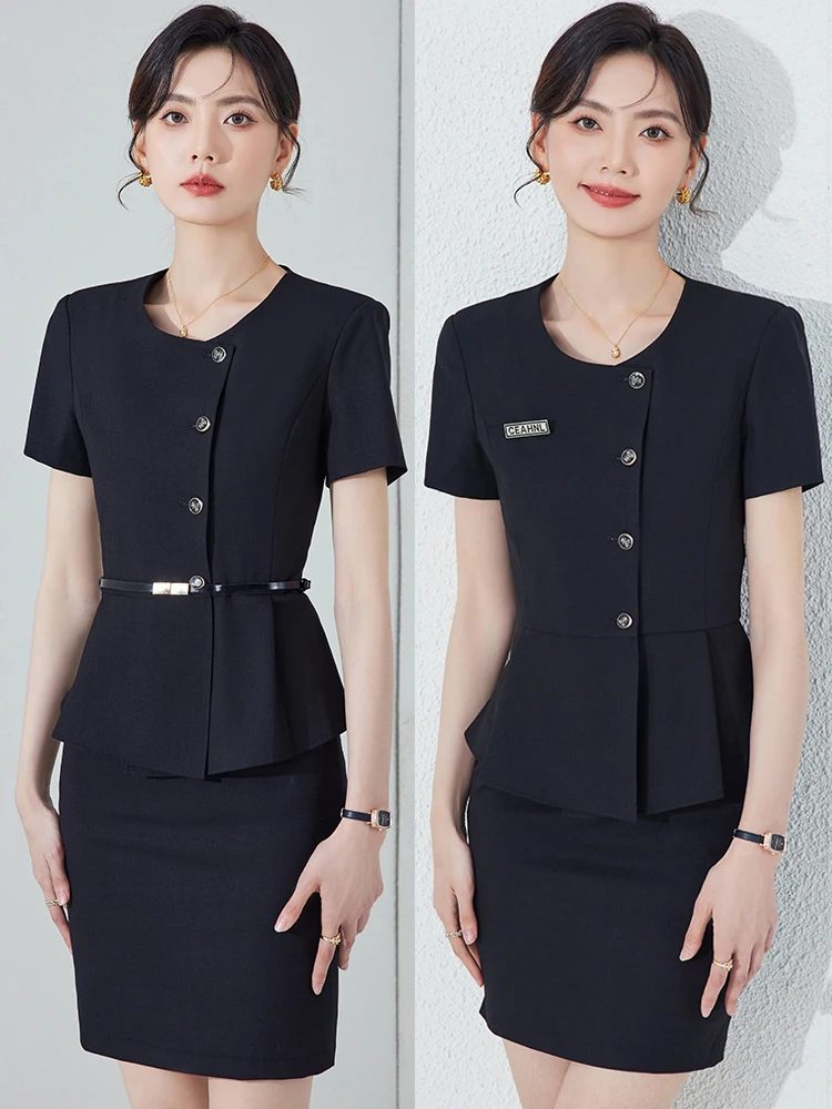 High-End Women's Summer Short-Sleeve Suit Set Front Desk Reception Jewelry Store Hotel Workwear Professional Skirt Outfit