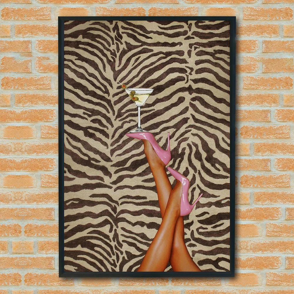 Fashion Poster Featuring A Cowgirl in Red High Heels and A Martini, Western Cowboy Racing Print Home Decor Cuadros