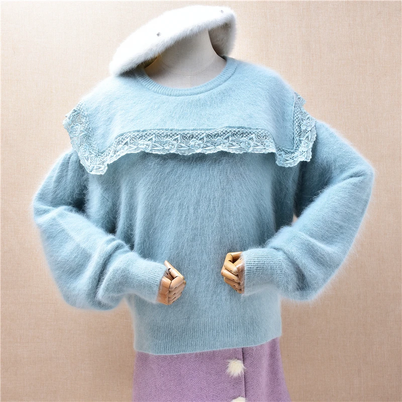 

Женская осенне-зимняя одежда, клетчатый пушистый норковый кашемировый вязаный короткий Свободный пуловер с круглым вырезом, джемпер из ангоры