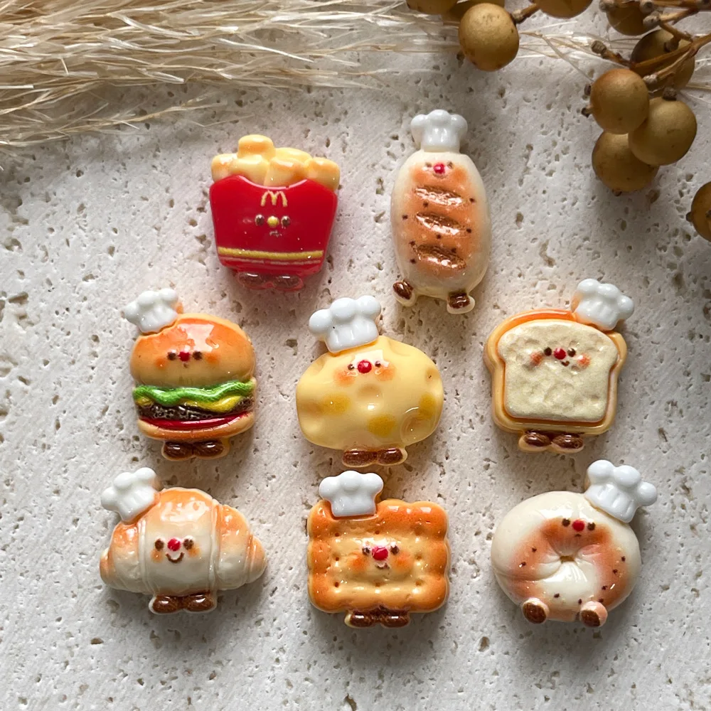 อุปกรณ์ตกแต่งเรซิ่นรูปเชฟแฮมเบอร์เกอร์ 5 ชิ้น สำหรับตกแต่งเคสมือถือ เครื่องประดับผม และงาน DIY