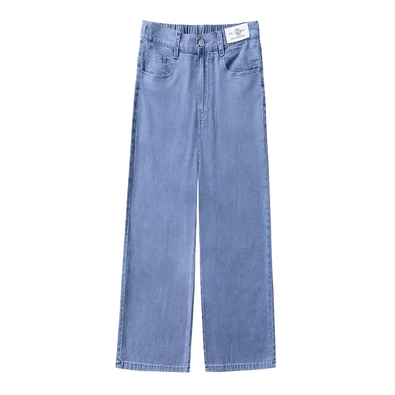 

High Waist Straight Leg Thin Denim Jeans Women's Summer 2025 New Ice Silk Wide Leg Pants Seven-Foot Length Regular Thin