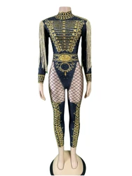 Drag Queen Jumpsuits For Women Stretch Dance Stage Wear Rhinestone Fringe Pole Nightclub Performance Singer Bodysuits Showgirl