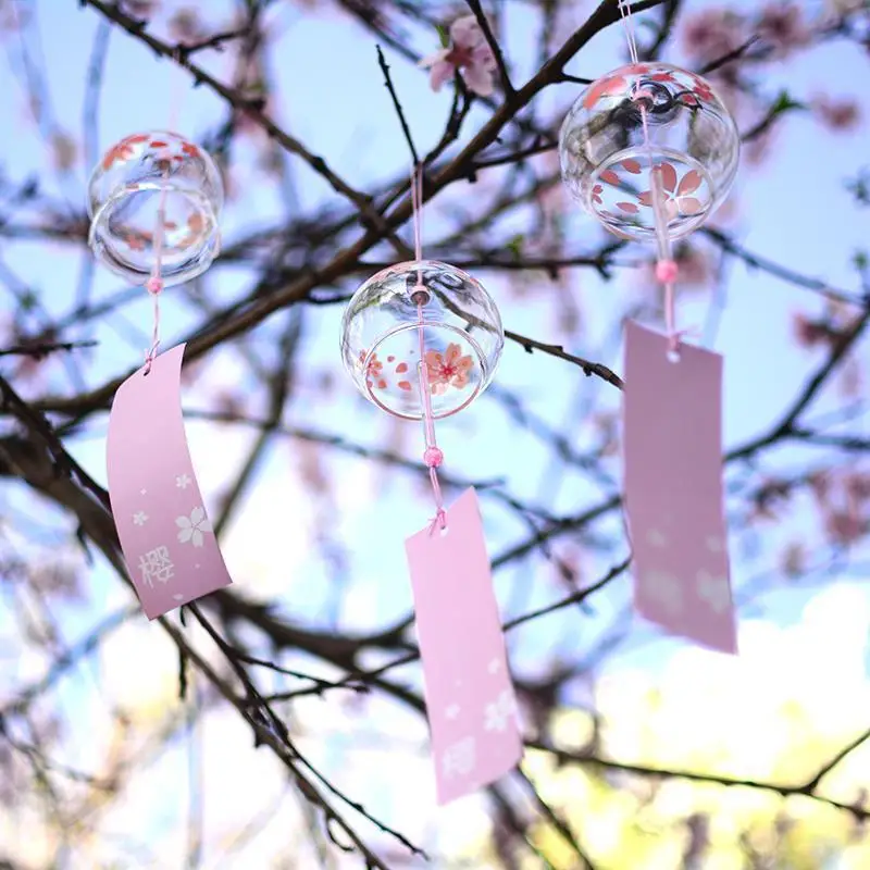 Japanese Wind Bell Handmade Sakura Wind Chimes Garden Decoration Outdoor Glass Furin Wall Hanging Home Decor Room Pendant Craft