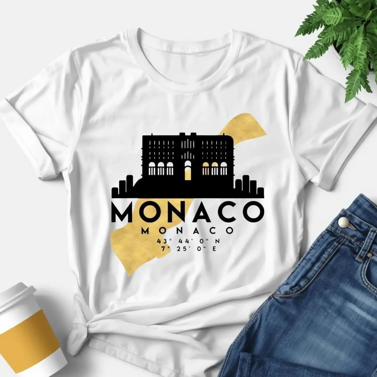 Monaco T shirt I Style Souvenir vintage Washed Soft Slightly homme Unisex Stylish Casual Versatile streetwear graphic