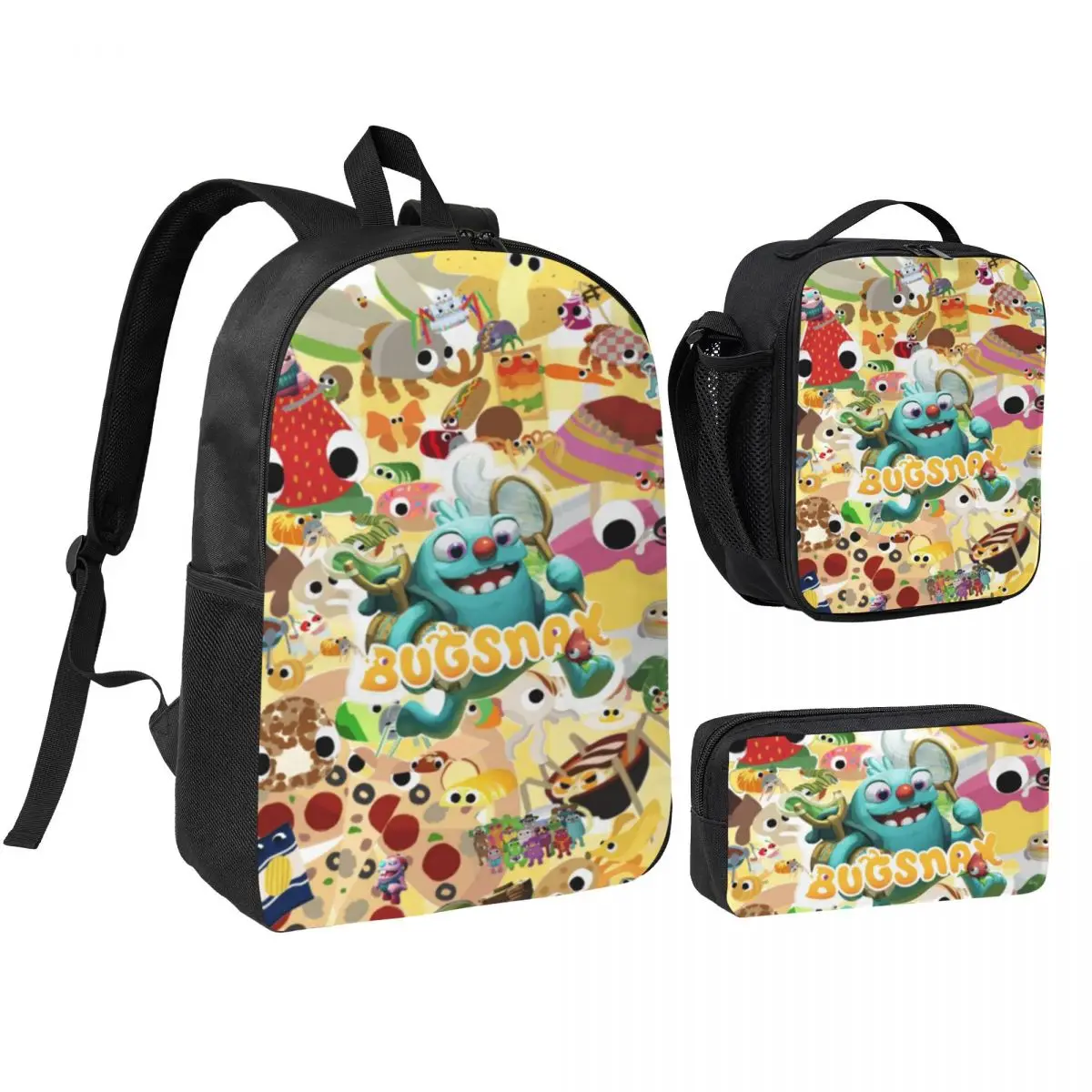 3Pcs Bugsnax Backpack Set for Boy Girl Pen Bags Bookbag Sets with Lunch Box For School Students Daypack