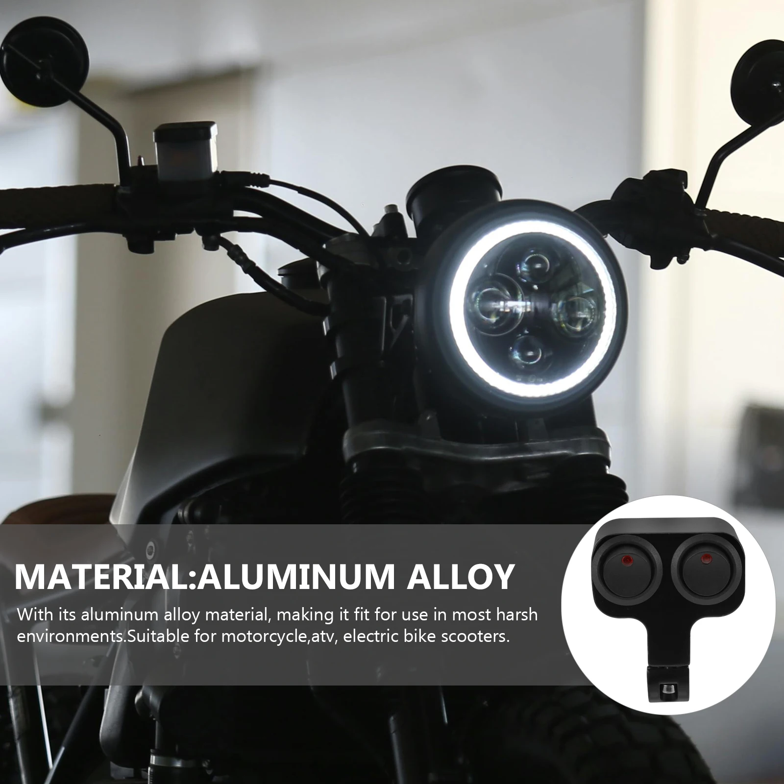 

Double Head Indicator Switch Motorcycle 7/8 Inch Handlebar Spotlight Controls Waterproof Aluminum Dual Function Relay