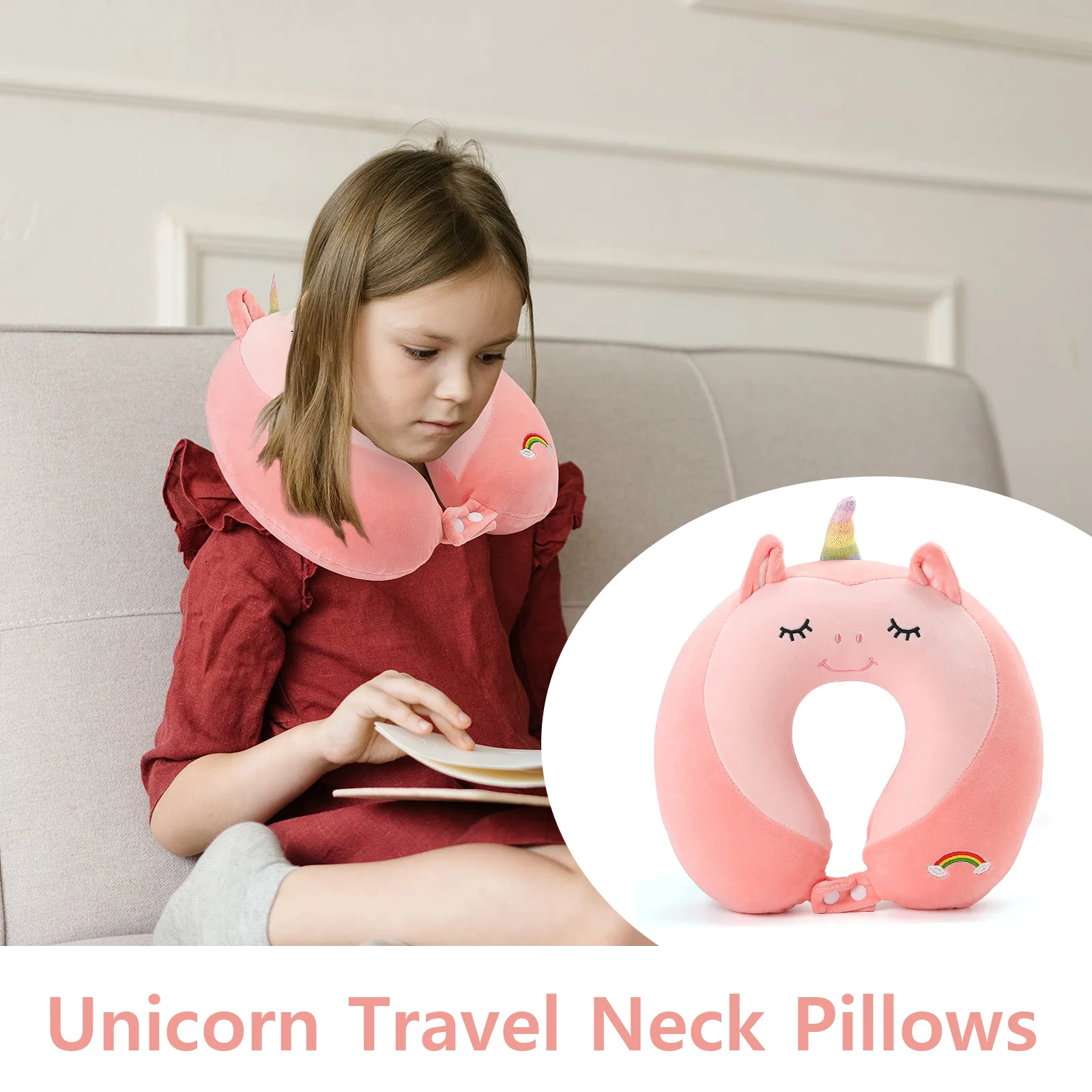 

Unicorn Memory Foam Soft Travel Neck Pillows for Trip, Travel Essentials, Airplane Car Seat, Train Traveling, Cute Child and Adu