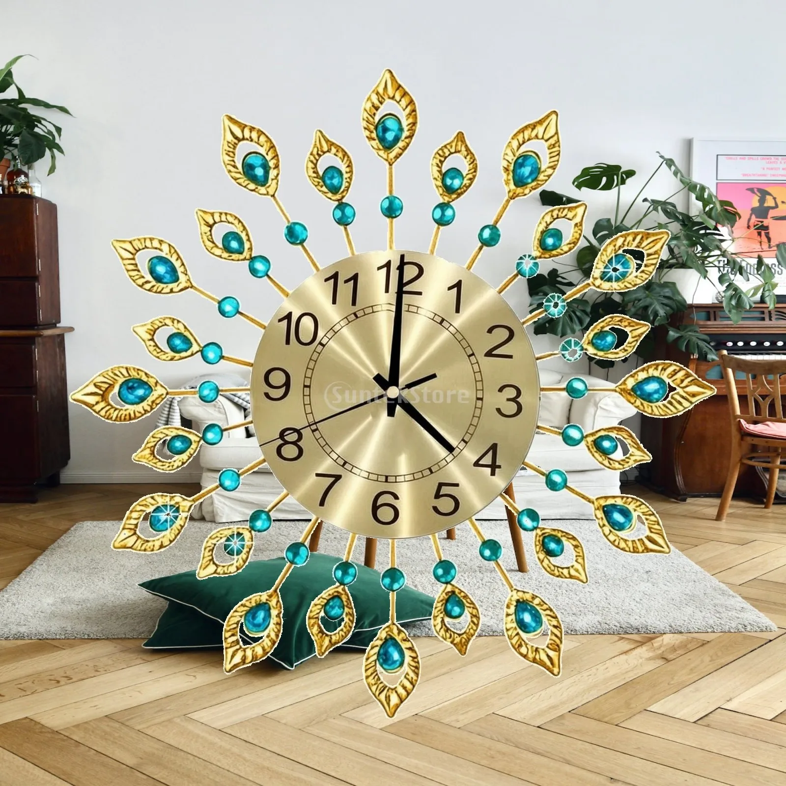 Peacock Wall Clock Noiseless Radiant Wall Clock Elegant Modern Glam for Living Room, Entryway