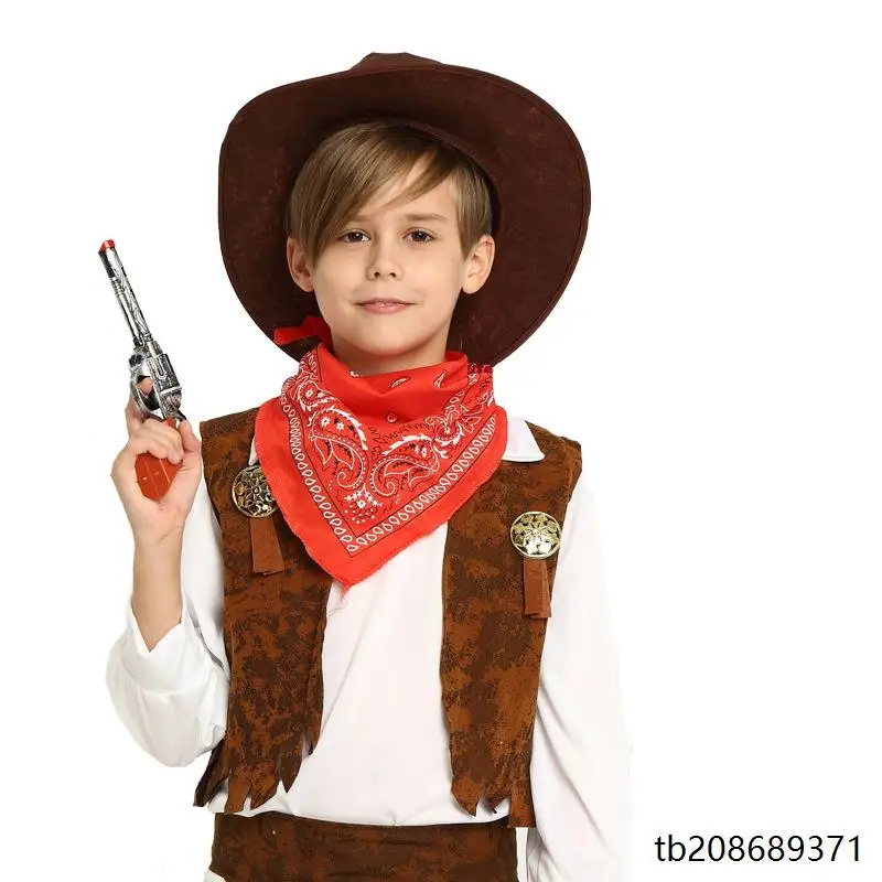 ชุดคาวบอยตะวันตกสำหรับเด็ก ชุดเดนิมธีมงานแฟนซี ชุดเวสต์สำหรับการแสดงบนเวที ชุดพื้นเมือง
