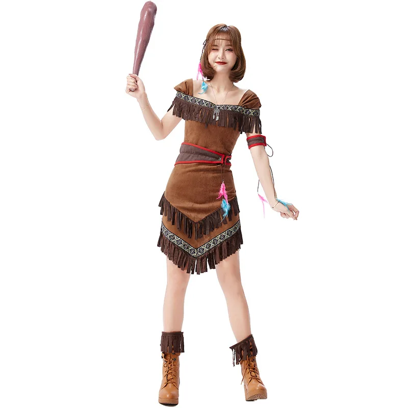 Women's Warrior Bowhunter Indian Tassel Dress Cosplay Easter Performance Outfit Spring Summer Fashion Ladies' Costume