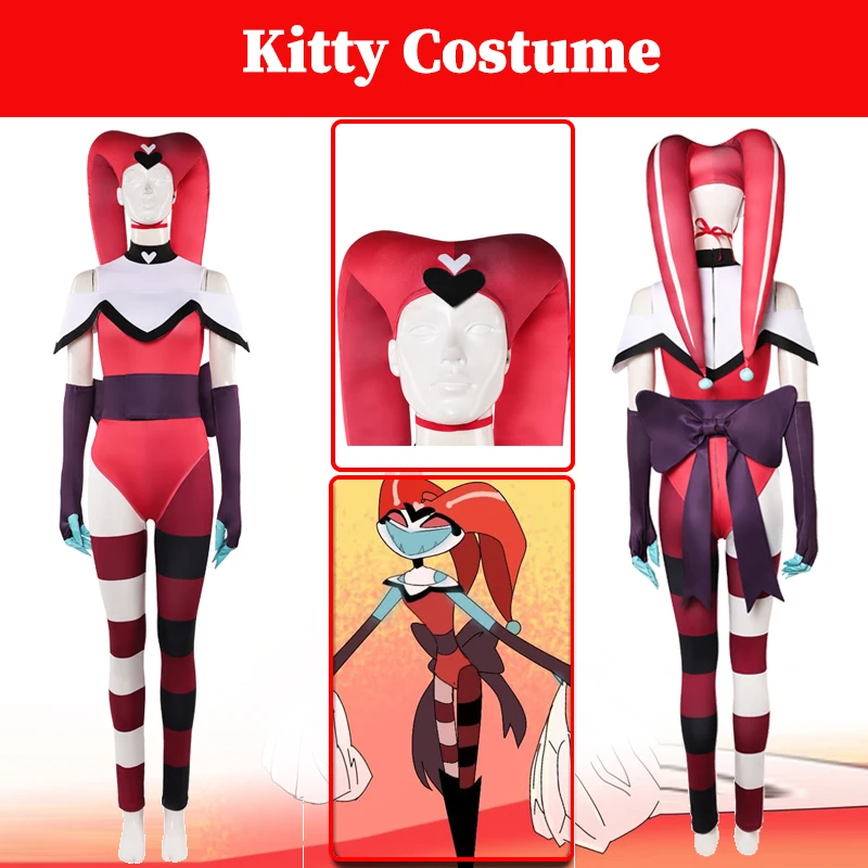 

Hazzbin Kitty Cosplay Jumpsuit Headgear Costume TV Evil Leader Disguise Roleplay Fantasia Clothing Gloves Women Halloween Suits