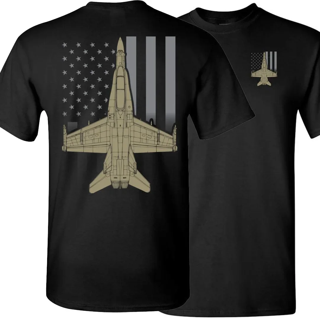 

Subdued American Flag F/A-18 Hornet Strike Fighter T-Shirt. Summer Cotton Short Sleeve O-Neck Mens T Shirt New S-3XL