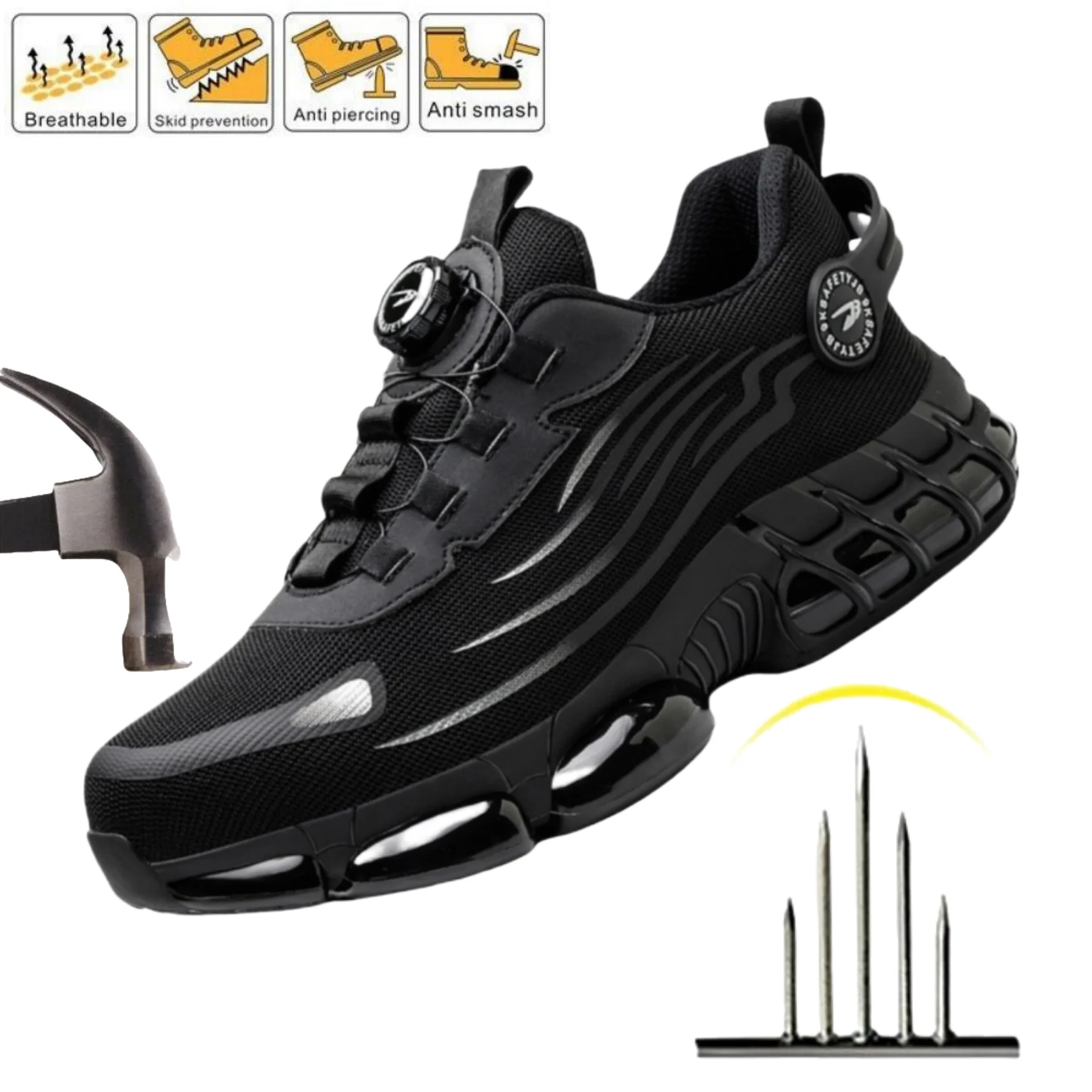 

Protective Sneakers for Men Indestructible Steel Toe Safety Shoes Lightweight Breathable Anti Smashing Puncture Proof Work Boots