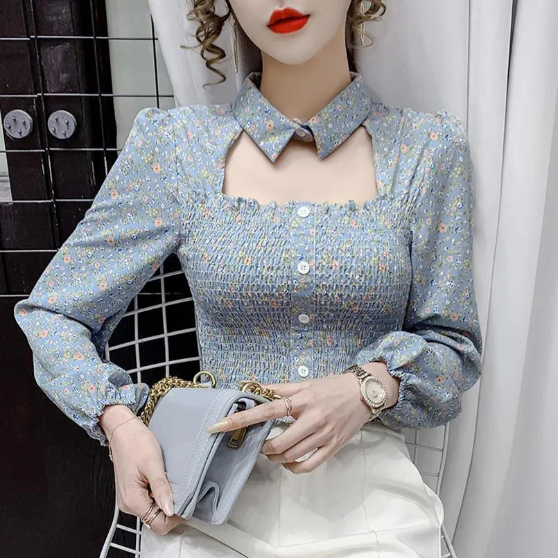 2024 Spring/Summer New Fashionable Waist Slimming Hollow Top Temperament Long sleeved Chiffon Shirt for Women