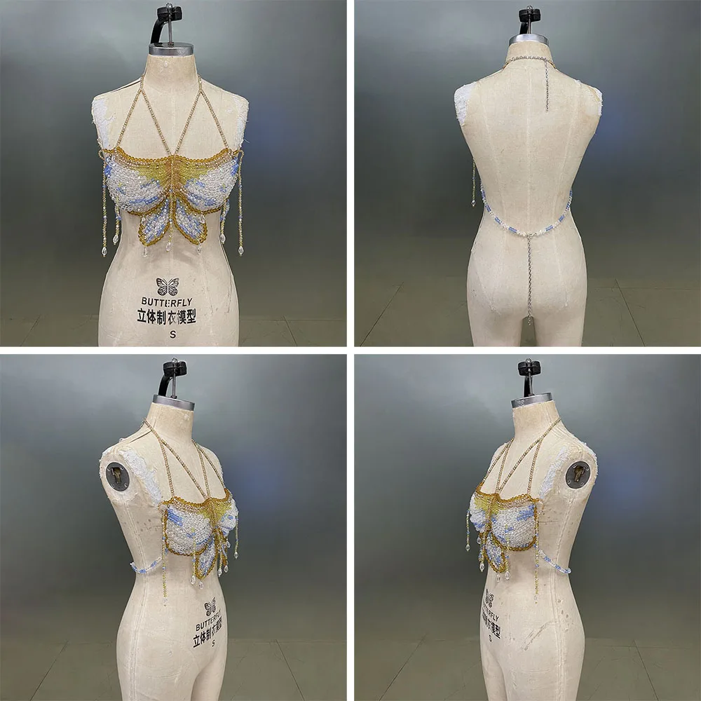 

2025 New Handmade crystal bra three-dimensional butterfly perspective hollow backless holiday event music festival body chain