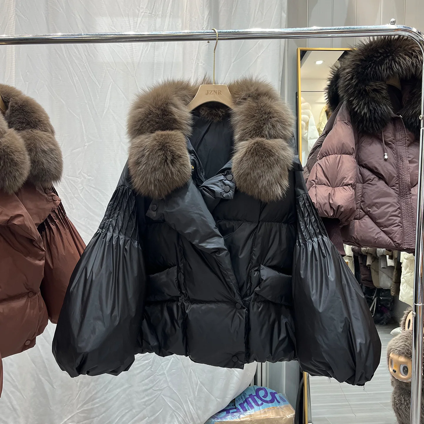 Winter Natural Oversized Fur Collar Loose Down Jacket Female Big Pocket Warm Thick Parker Jacket Women White Duck Down Outwears