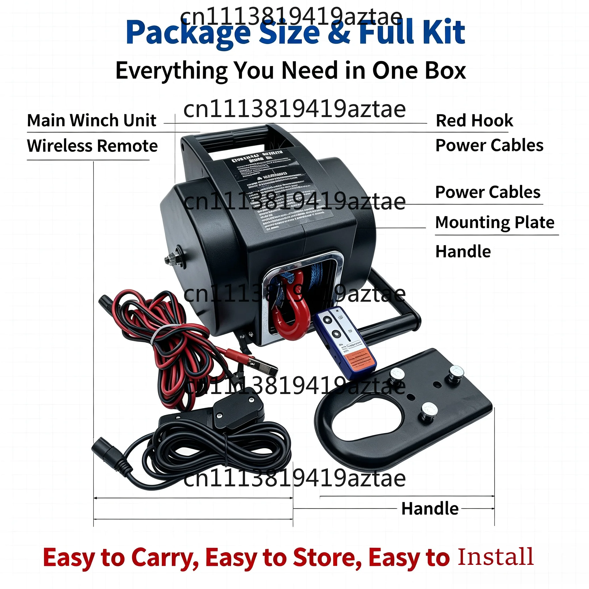 12V Electric Winch 5000-6500 LBS, Portable Towing Tool for Off-Road Vehicles & Marine Travel