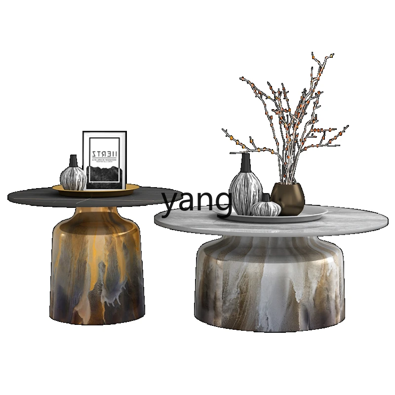 

CX Light Luxury and Simplicity Hyundai Hand Painting Brushed Tea Table Combination Small Apartment Round Table