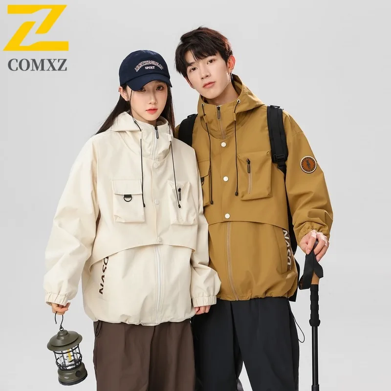 

COMXZ 2025 молодежная уличная куртка, искусственный двухсекционный топ с капюшоном, мужское пальто в гонконгском стиле, водонепроницаемая легкая ветровка