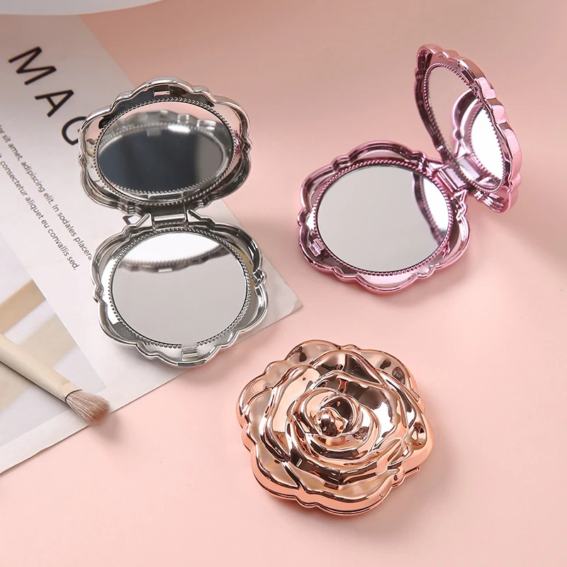Retro Rose Flower Small Mirror Electroplating Rose Portable Double Sided Mini Compact Flip Makeup Mirror Cosmetic Beauty Tool