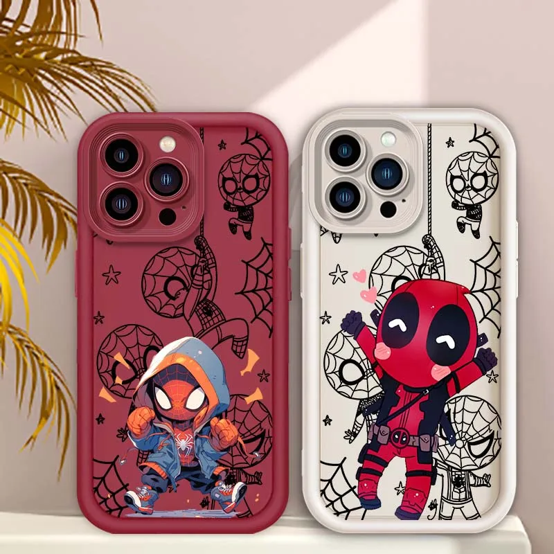 

Spider-Man Deadpool Cartoon For Apple iPhone 16 15 14 13 12 11 Pro Max Plus Eye Ladder Soft TPU Silicone Cover Phone Case
