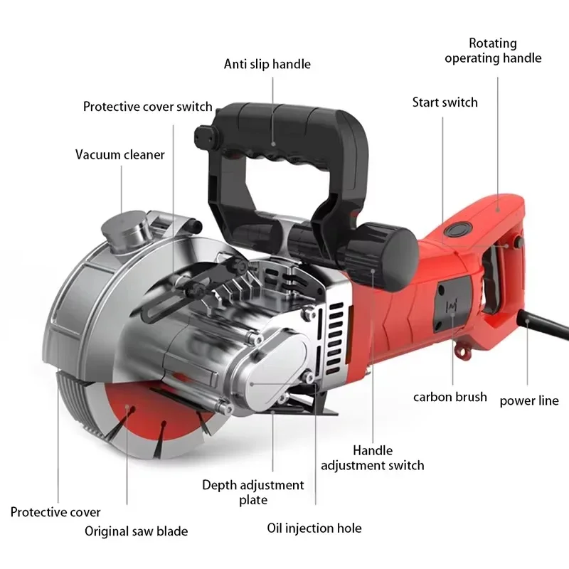 Mesin Pembuat Alur Dinding Berdaya Tinggi, Pemotong Alur Beton Listrik, Kedalaman yang Dapat Disesuaikan untuk Aplikasi Industri & Rumah Tangga