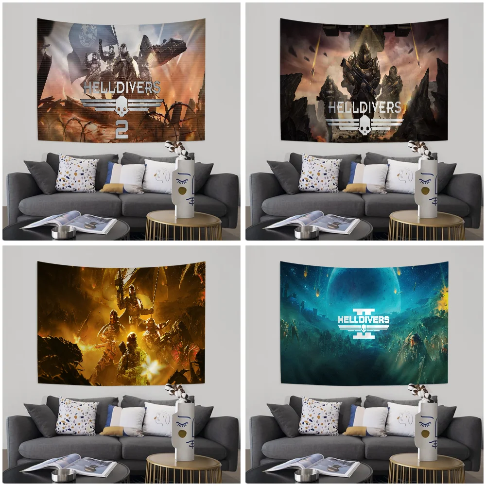 Helldivers II Cartoon Tapestry Bohemian Wall Tapestries Mandala Wall Hanging Sheets